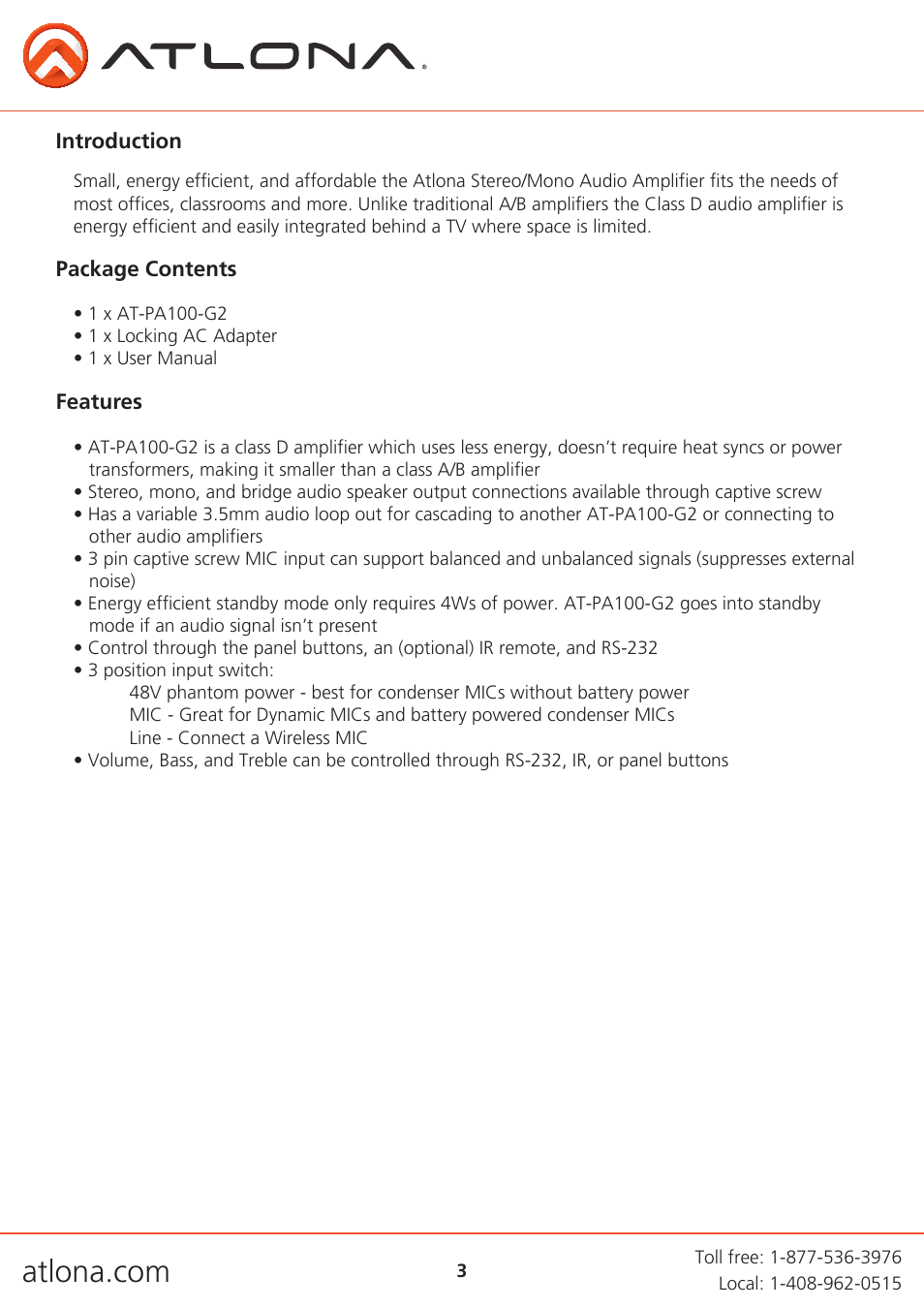 Atlona AT PA100 G2 V2 User Manual | Page 3 / 12