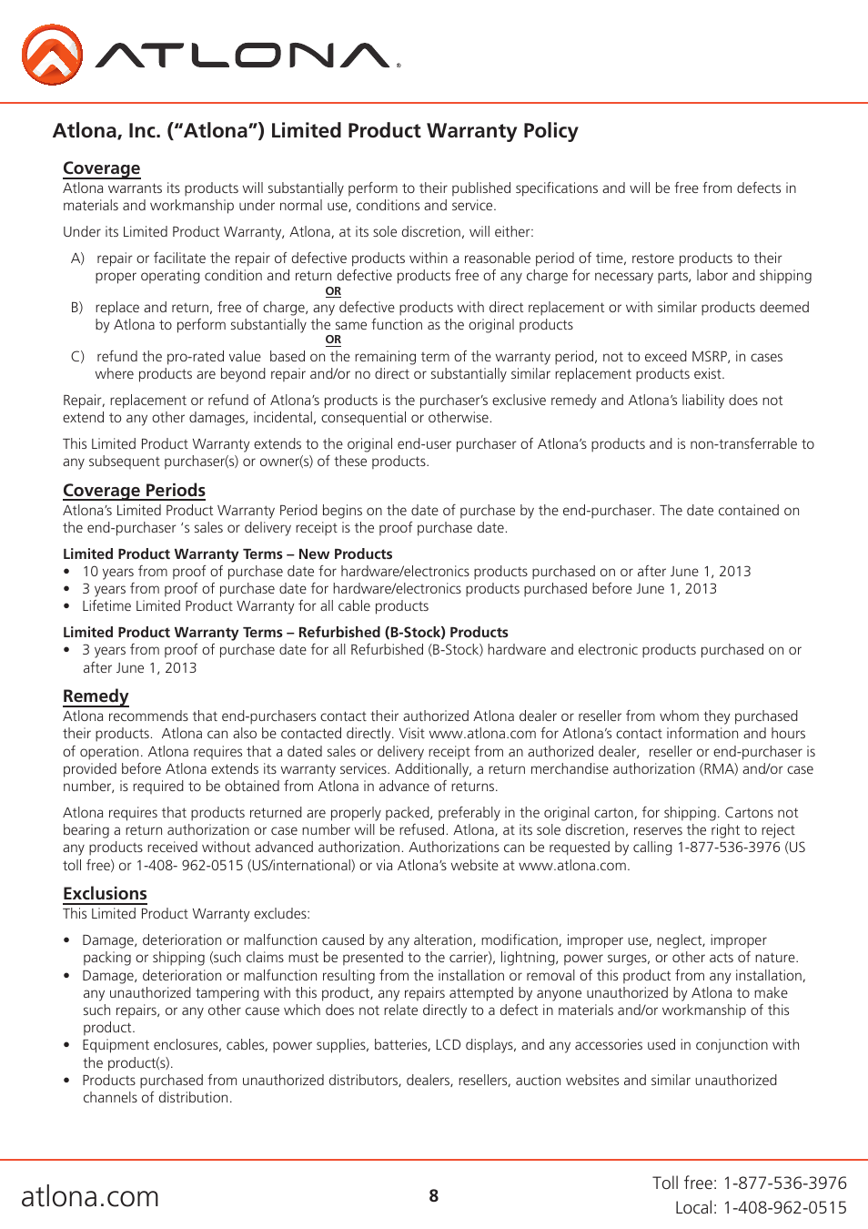 Atlona AT HD570 V4 User Manual | Page 8 / 9