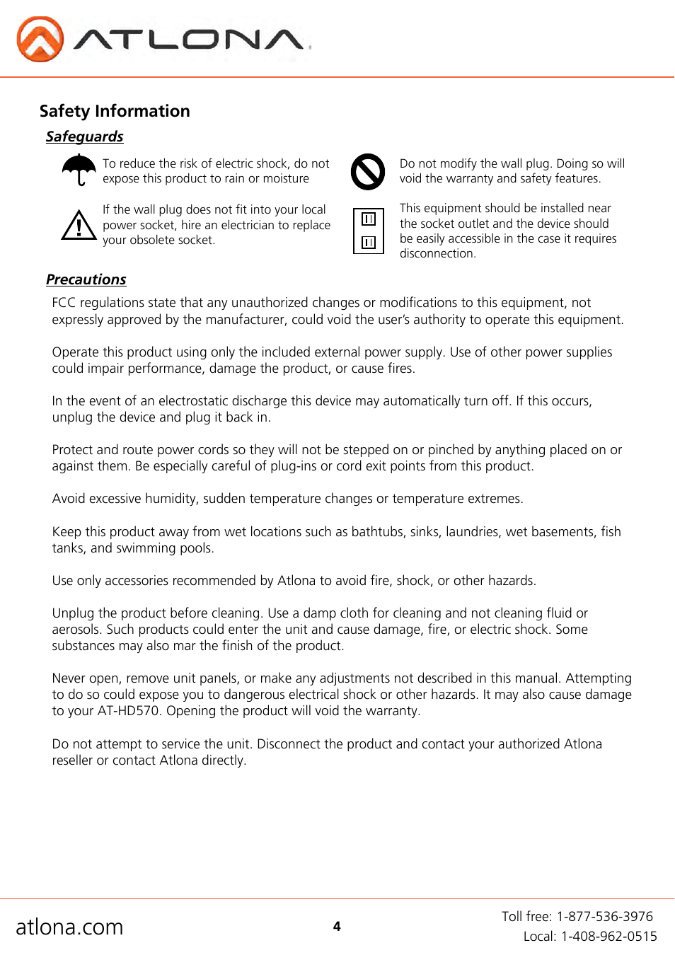 Safety information | Atlona AT HD570 V3 User Manual | Page 6 / 8