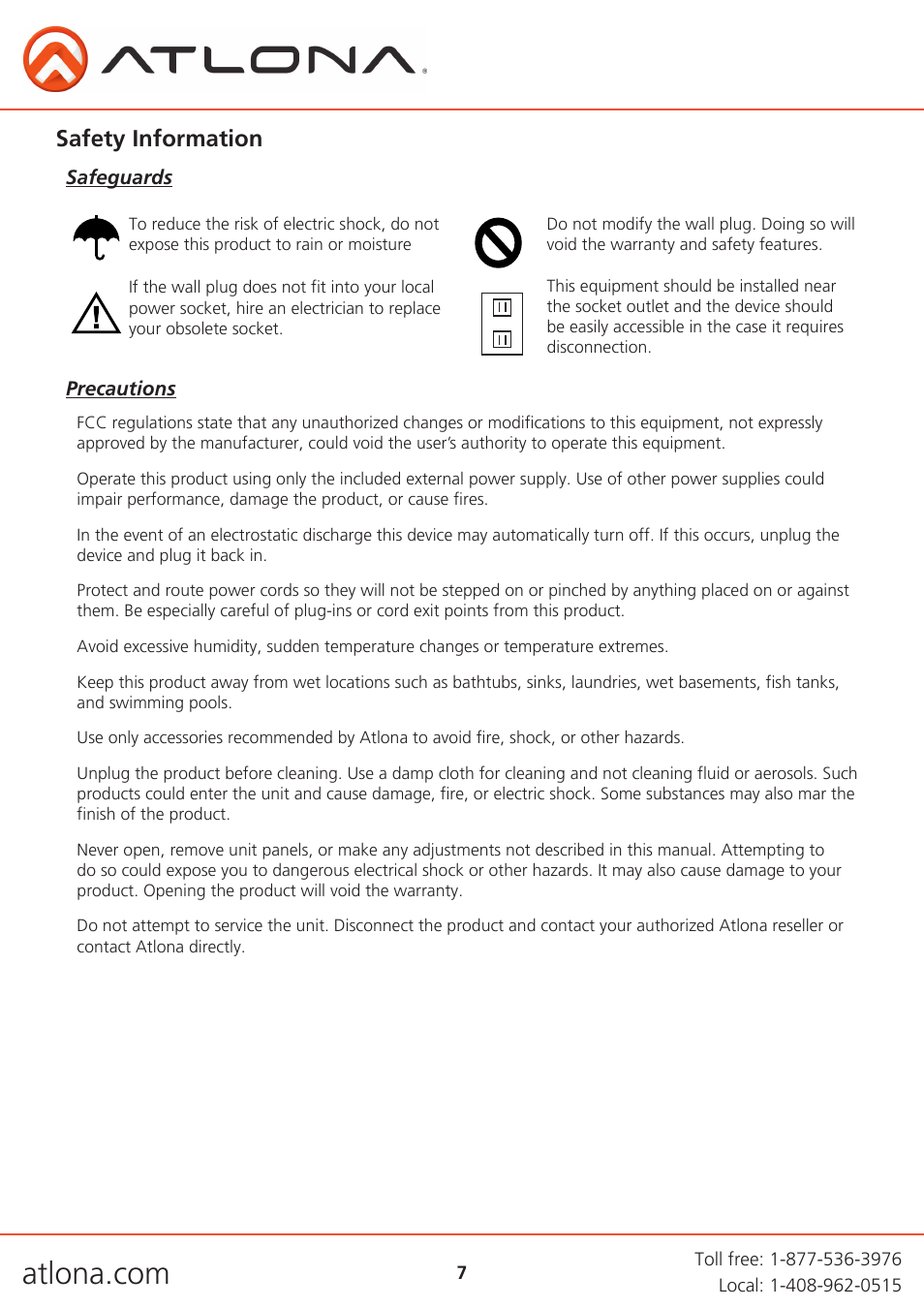 Safety information | Atlona AT HD M2C User Manual | Page 7 / 9