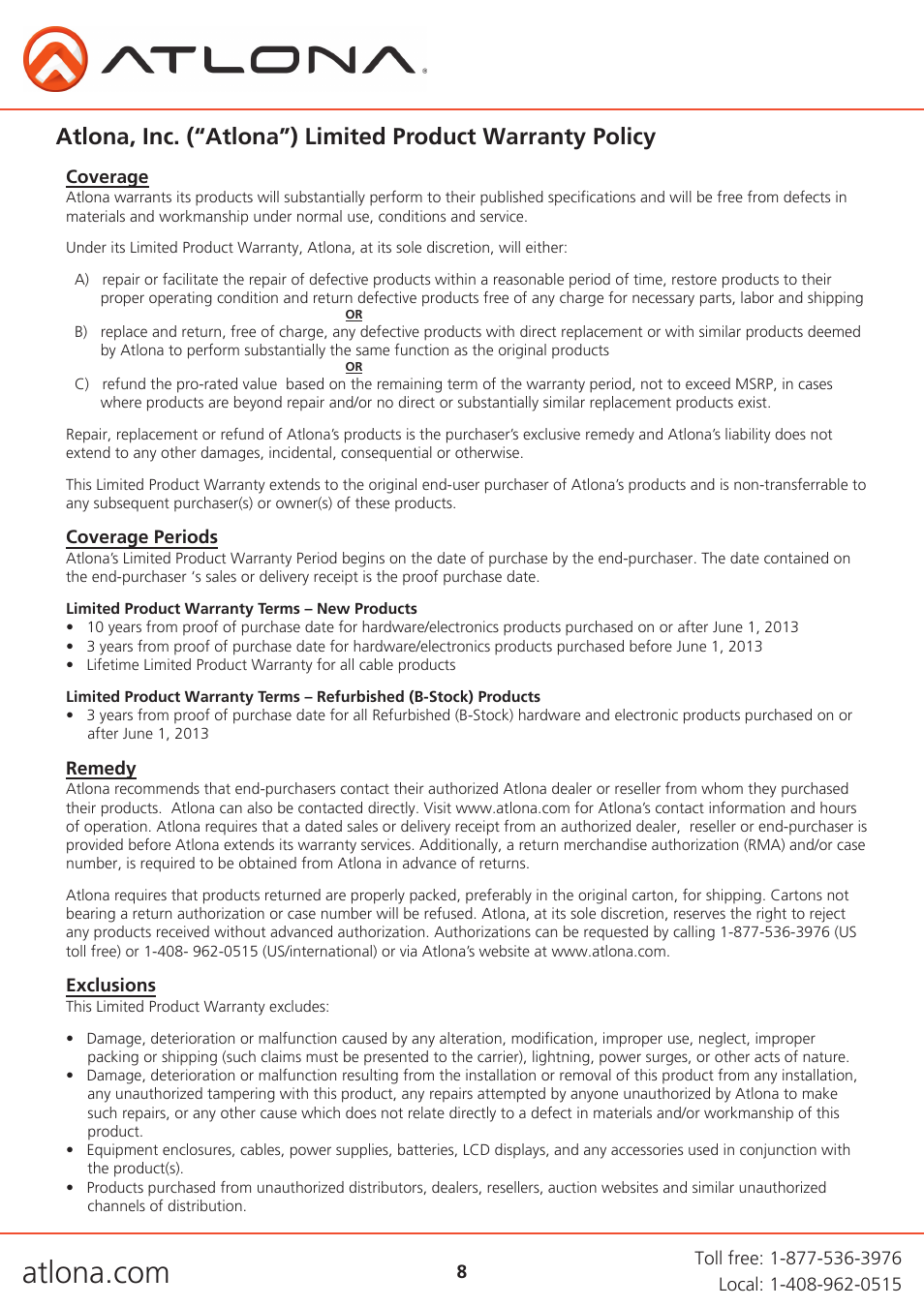 Atlona AT HD M2C User Manual | Page 8 / 9