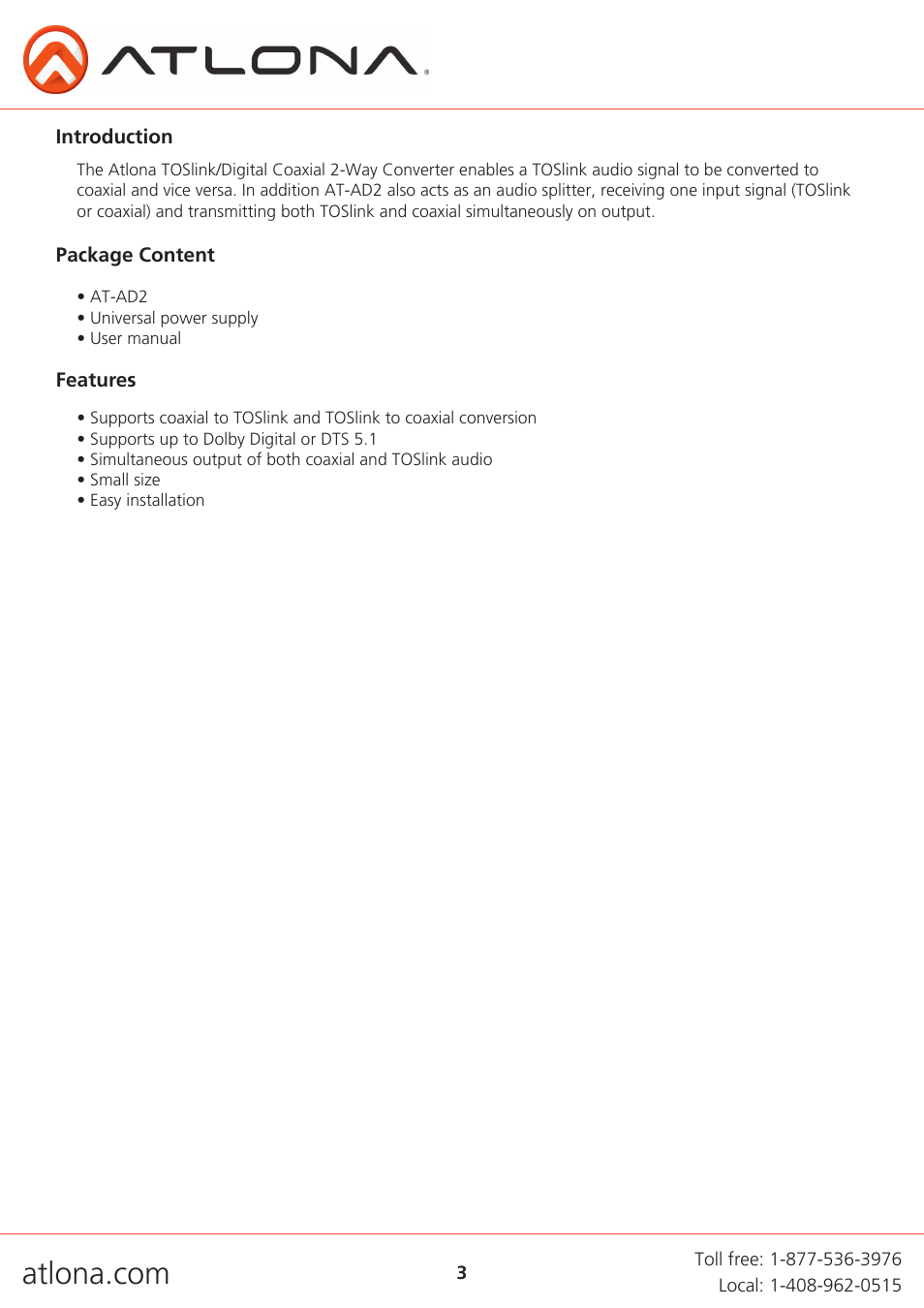 Atlona AT AD2 V2 User Manual | Page 3 / 8