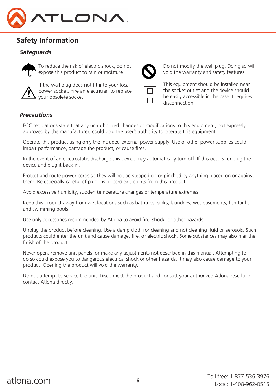 Safety information | Atlona AT AD2 V2 User Manual | Page 6 / 8