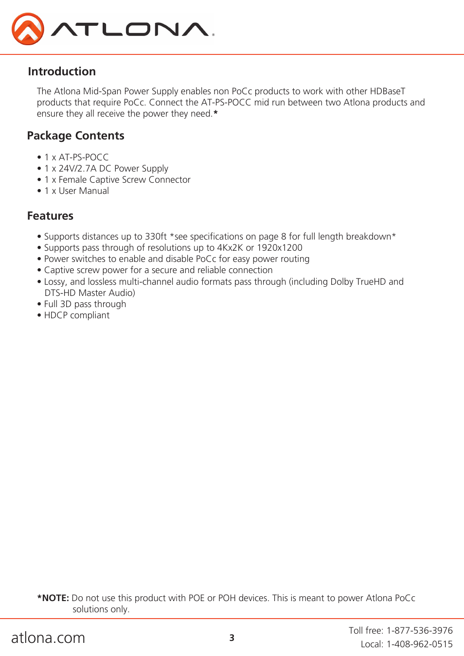 Atlona AT PS POCC User Manual | Page 3 / 11