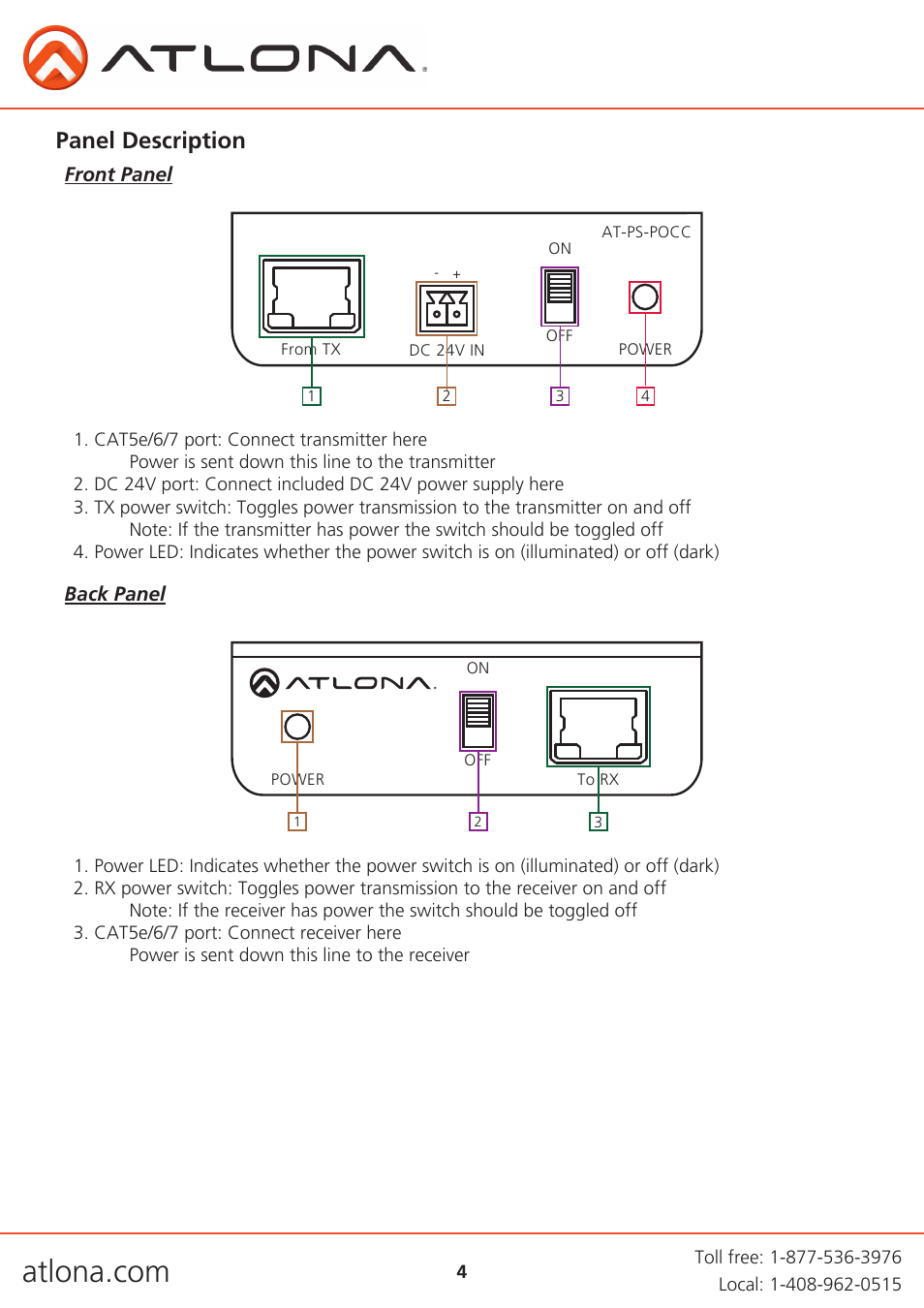 Panel description | Atlona AT PS POCC User Manual | Page 4 / 11