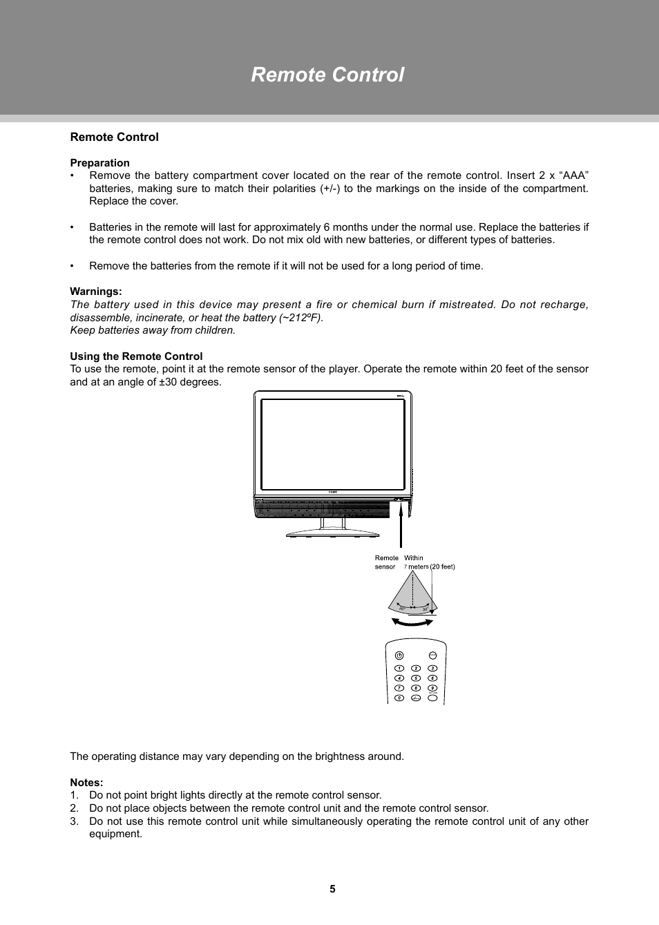 Remote control | COBY TFTV1524 User Manual | Page 11 / 22