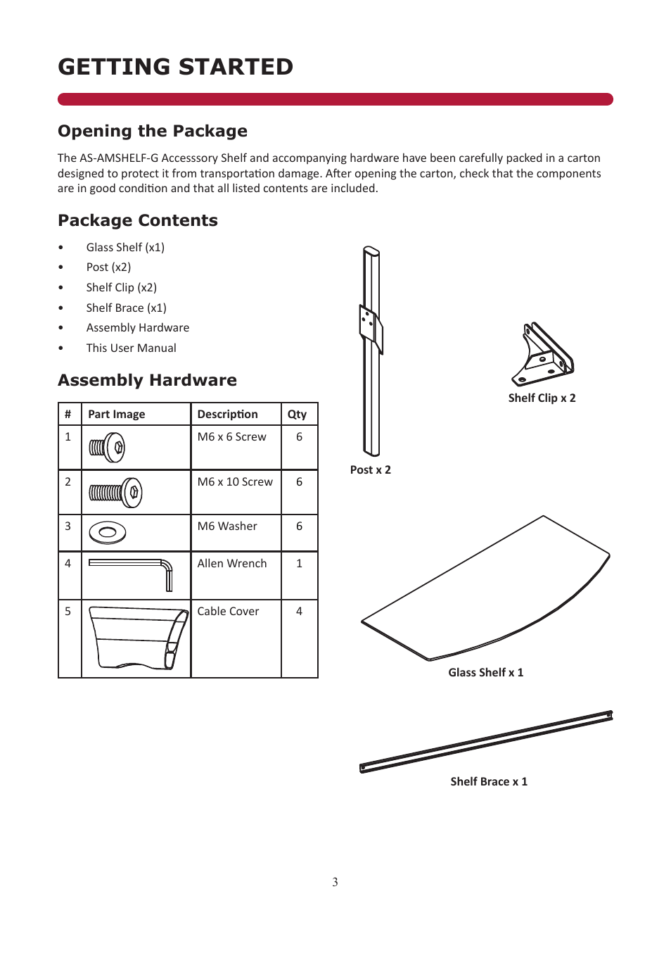 Getting started | Audio Solutions AS-AMSHELF-G User Manual | Page 3 / 10