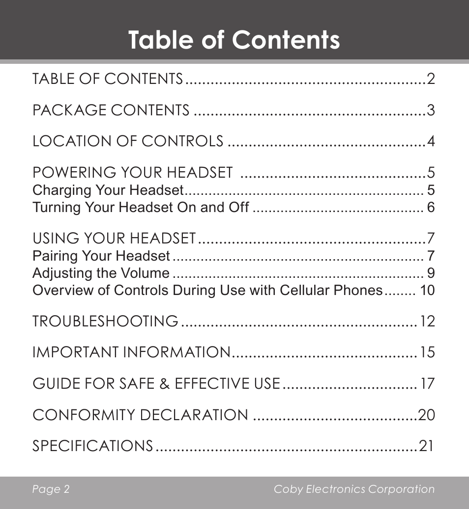 COBY CV-M225 User Manual | Page 2 / 24