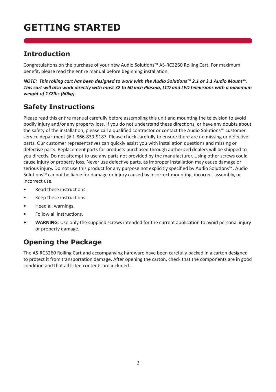 Getting started | Audio Solutions AS-RC3260 User Manual | Page 2 / 13