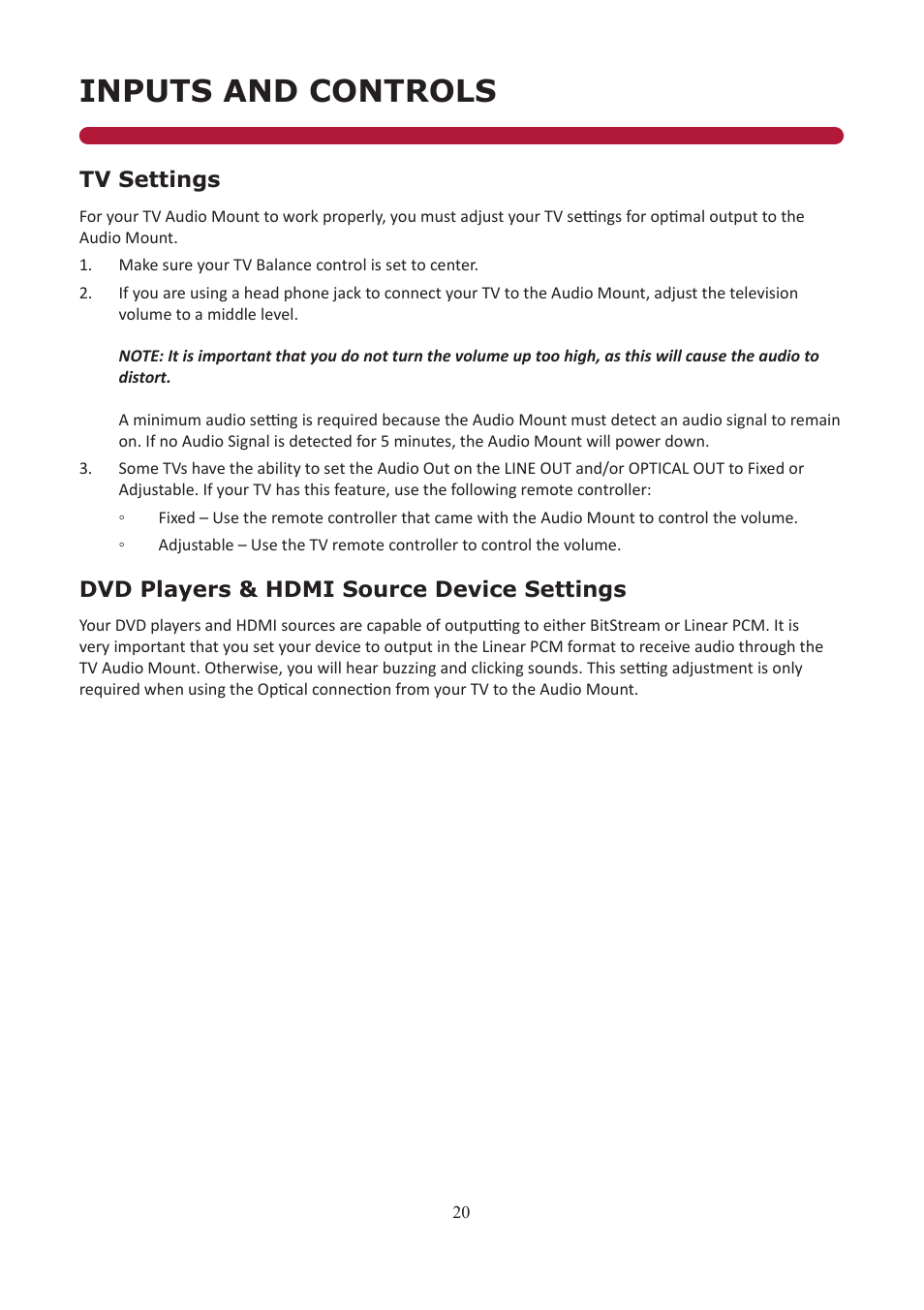Inputs and controls | Audio Solutions TVAM2-1 User Manual | Page 19 / 31