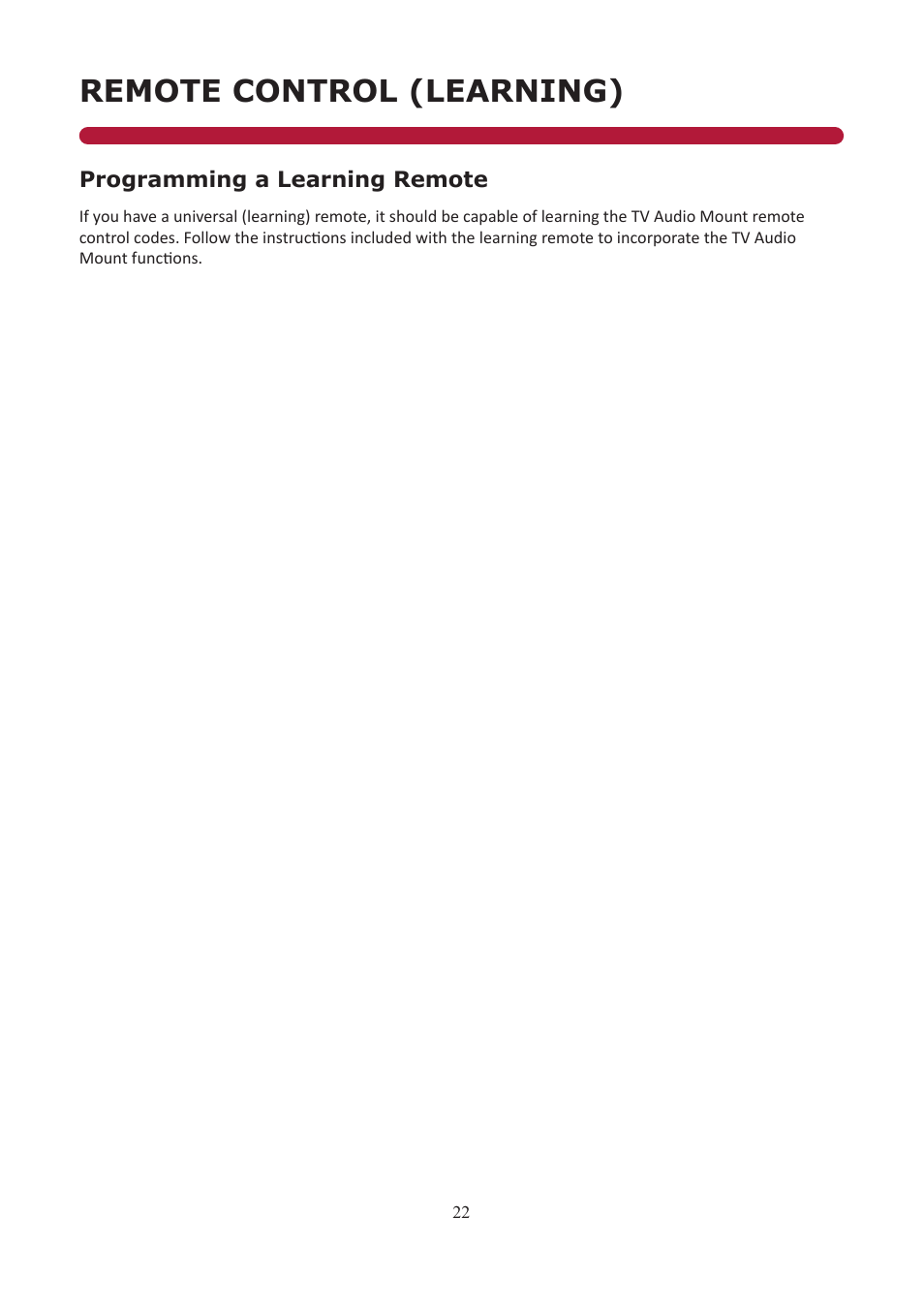 Remote control (learning) | Audio Solutions TVAM2-1 User Manual | Page 21 / 31