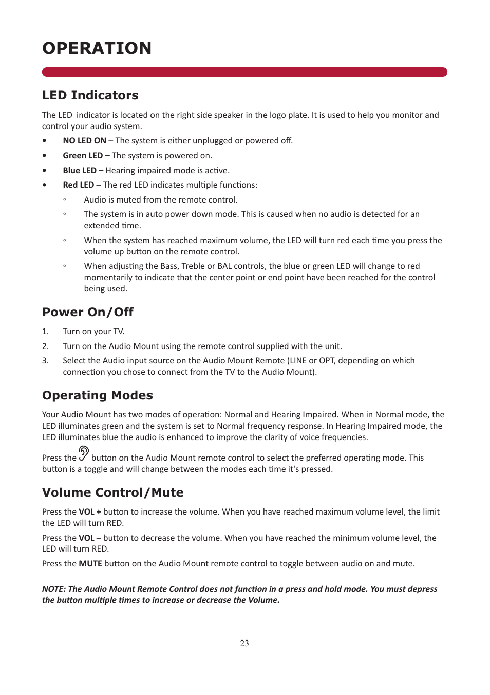 Operation | Audio Solutions TVAM2-1 User Manual | Page 22 / 31