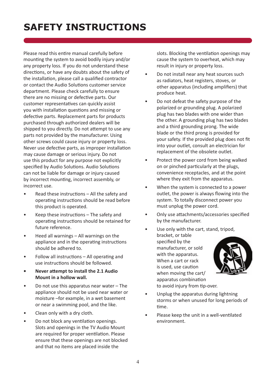 Safety instructions | Audio Solutions TVAM2-1 User Manual | Page 3 / 31