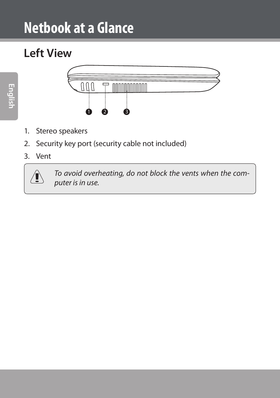 Left view, Netbook at a glance | COBY NBPC893 User Manual | Page 10 / 140