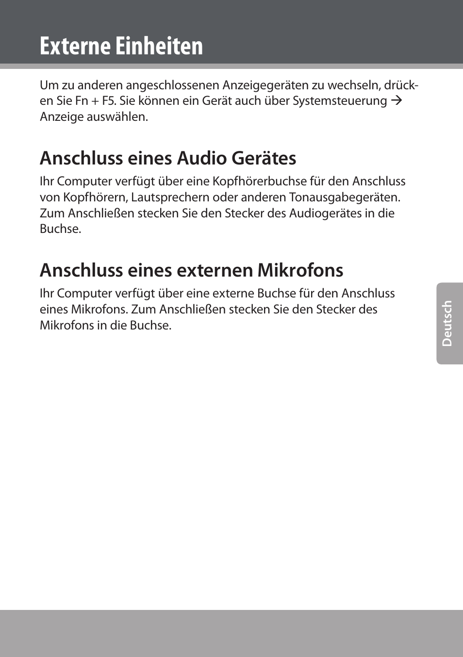 Anschluss eines audio gerätes, Anschluss eines externen mikrofons, Externe einheiten | COBY NBPC893 User Manual | Page 103 / 140