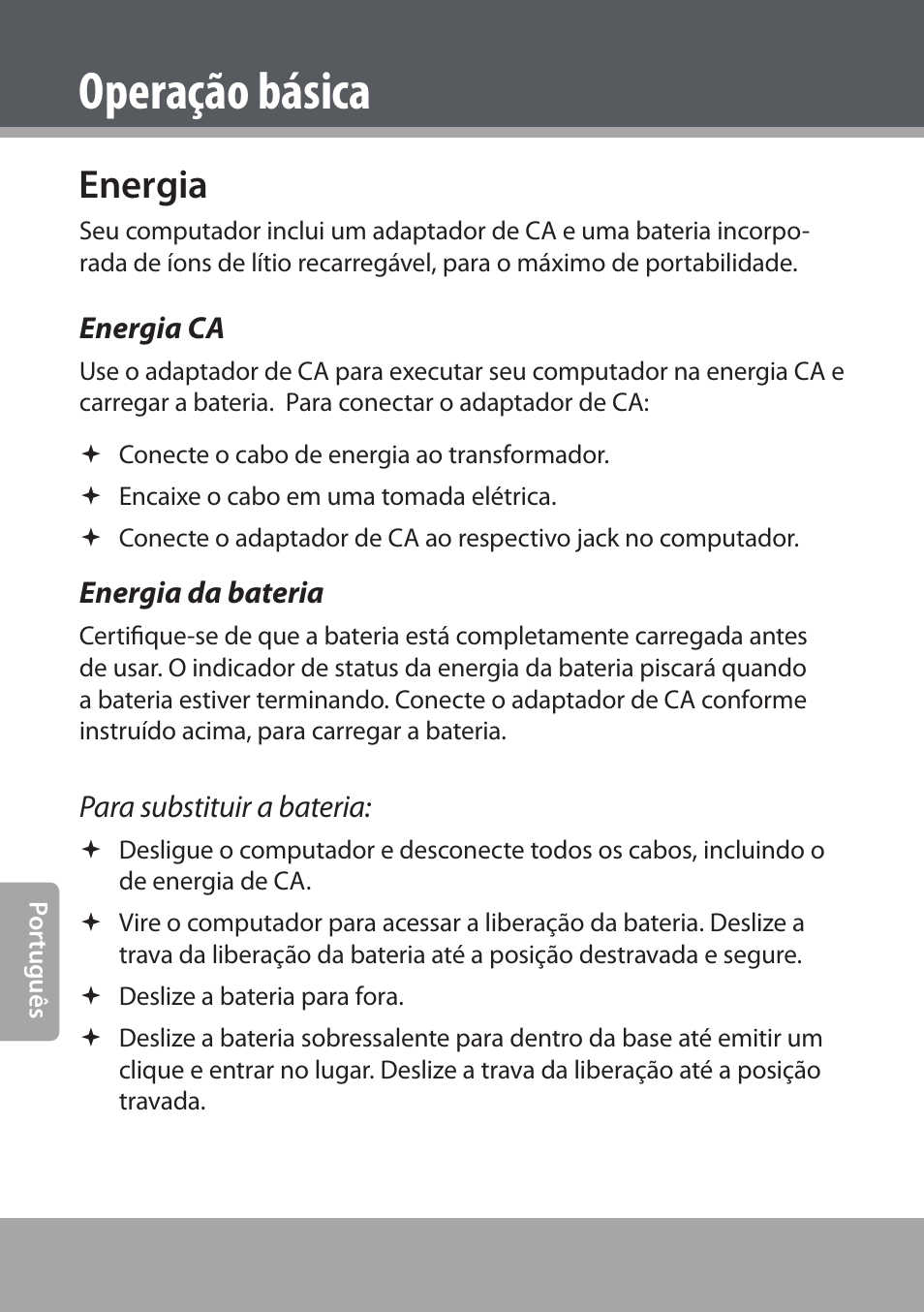 Operação básica, Energia, Energia ca | Energia da bateria | COBY NBPC893 User Manual | Page 122 / 140