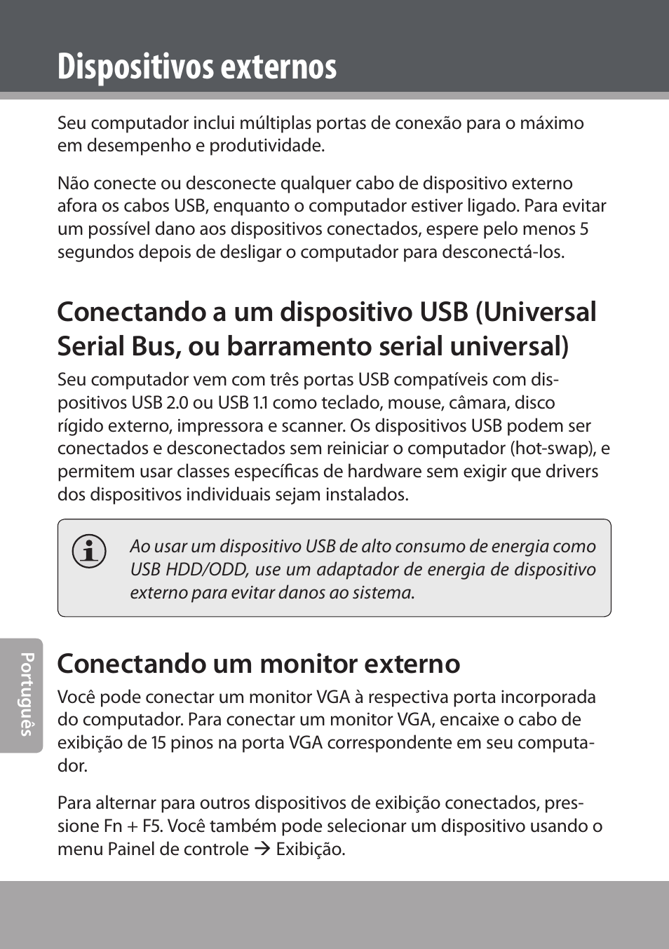 Dispositivos externos, Conectando um monitor externo | COBY NBPC893 User Manual | Page 130 / 140