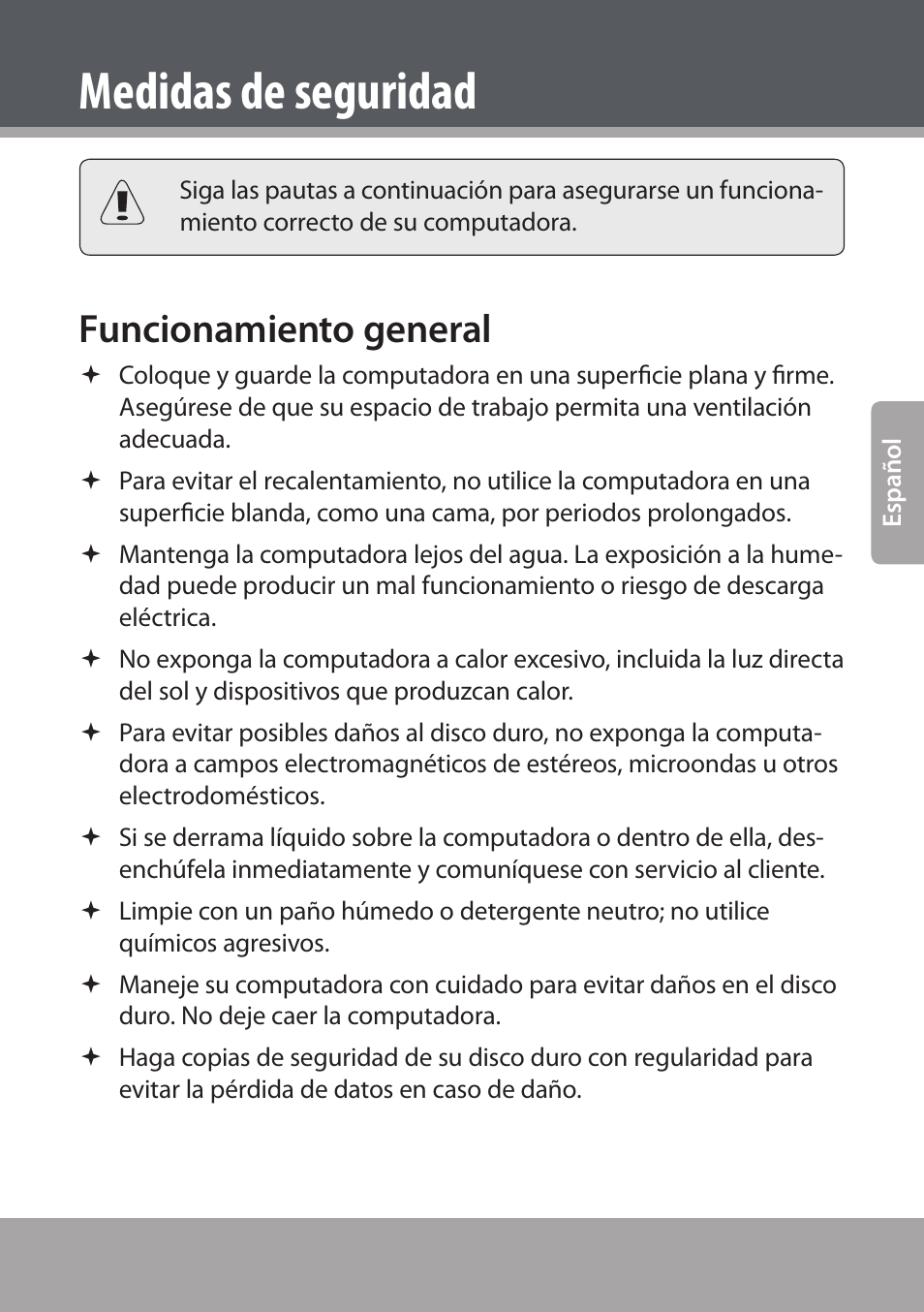 Medidas de seguridad, Funcionamiento general | COBY NBPC893 User Manual | Page 31 / 140