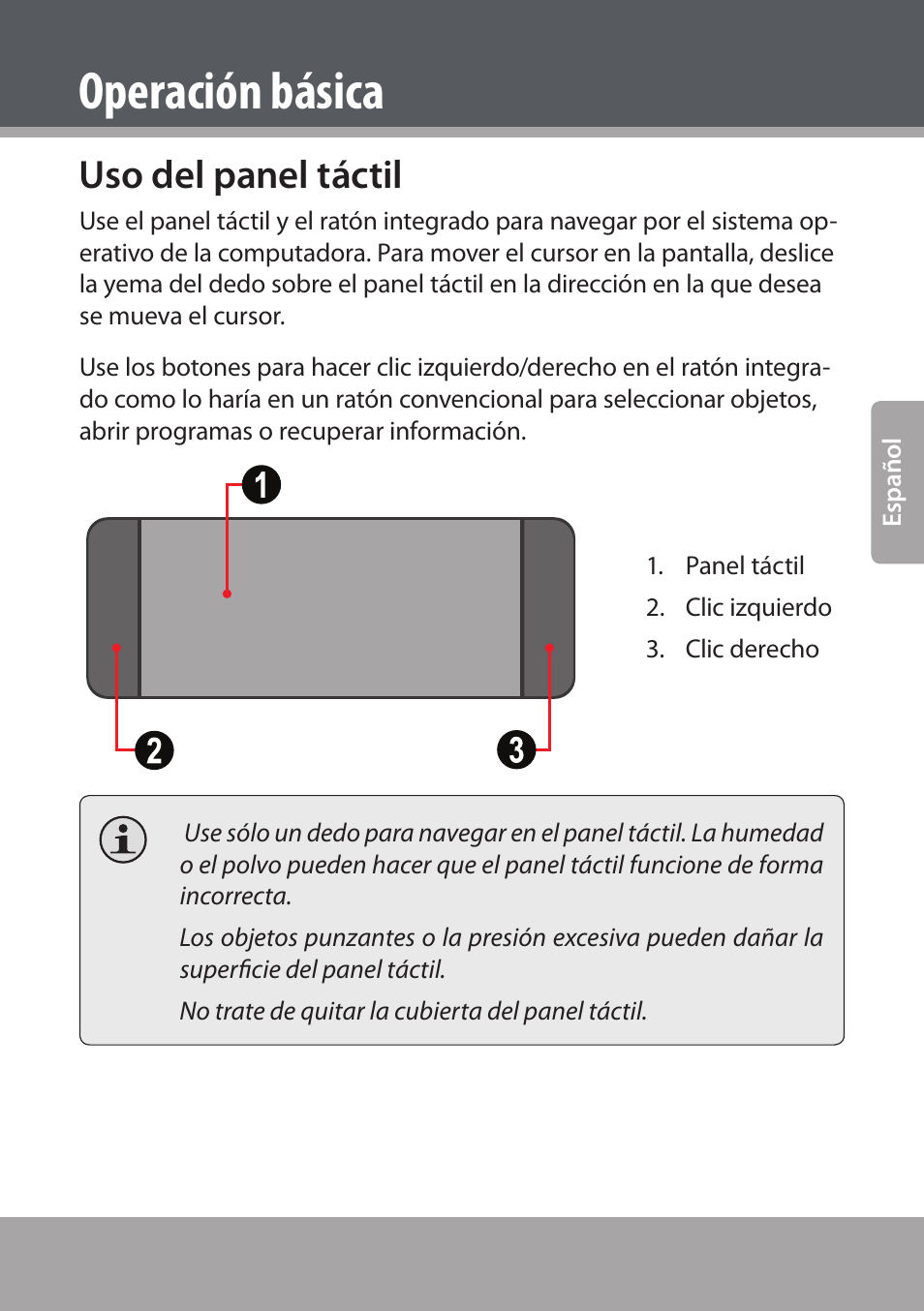 Uso del panel táctil, Operación básica | COBY NBPC893 User Manual | Page 43 / 140