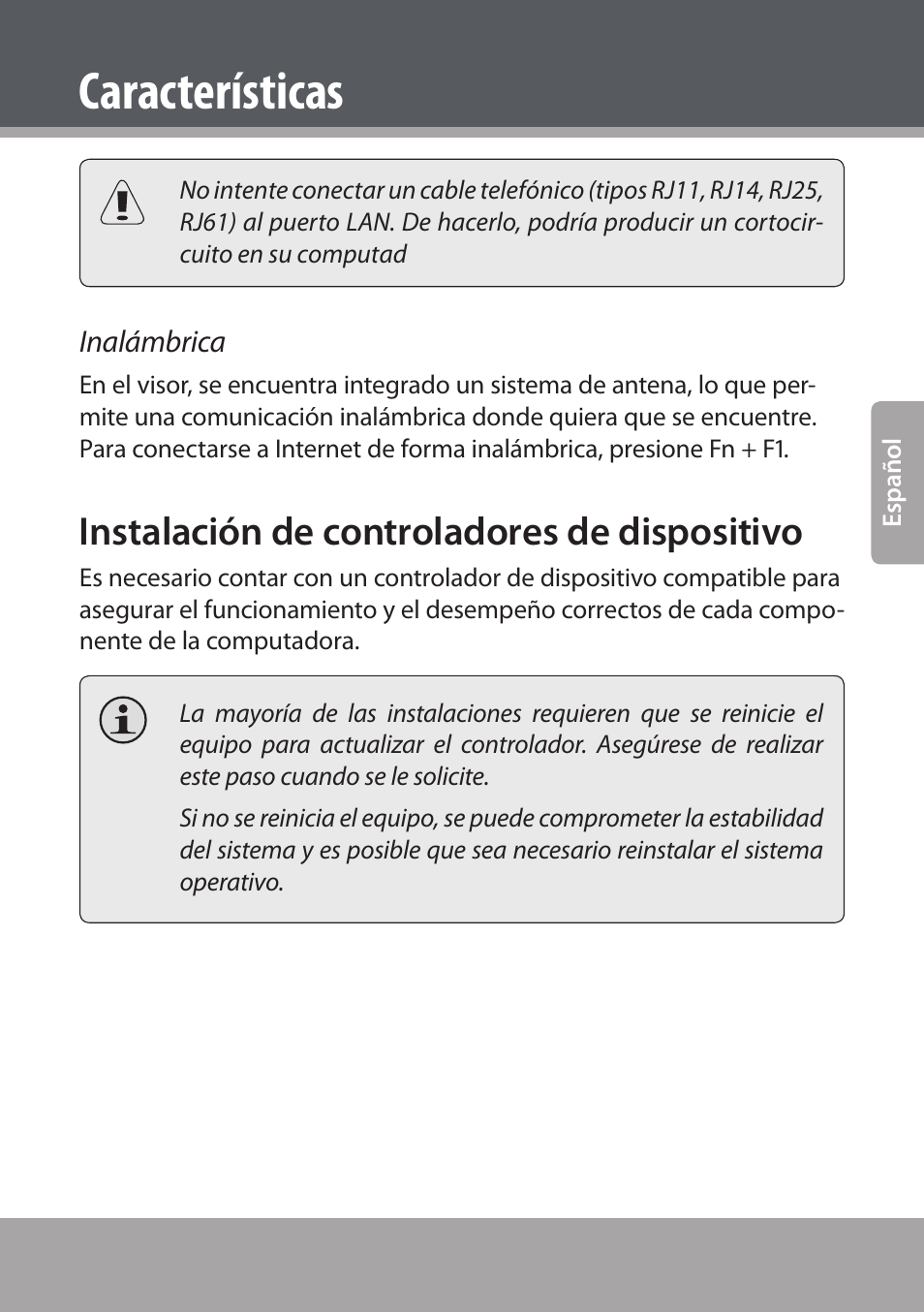 Instalación de controladores de dispositivo, Características | COBY NBPC893 User Manual | Page 45 / 140