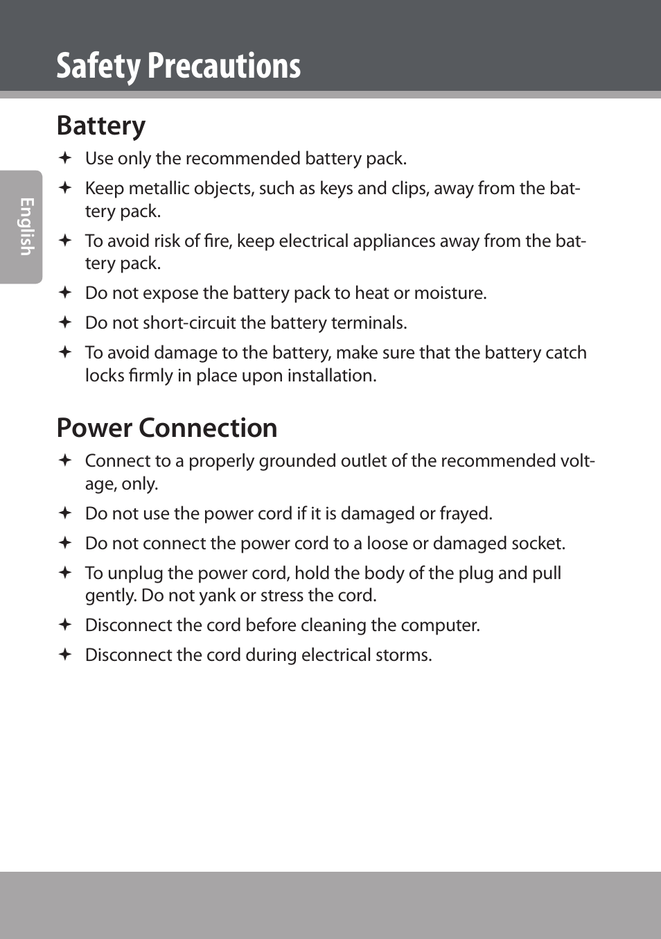 Battery, Power connection, Safety precautions | COBY NBPC893 User Manual | Page 6 / 140