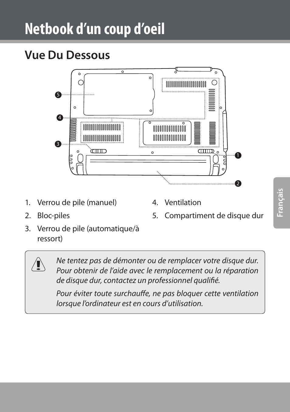 Vue du dessous, Netbook d’un coup d’oeil | COBY NBPC893 User Manual | Page 65 / 140