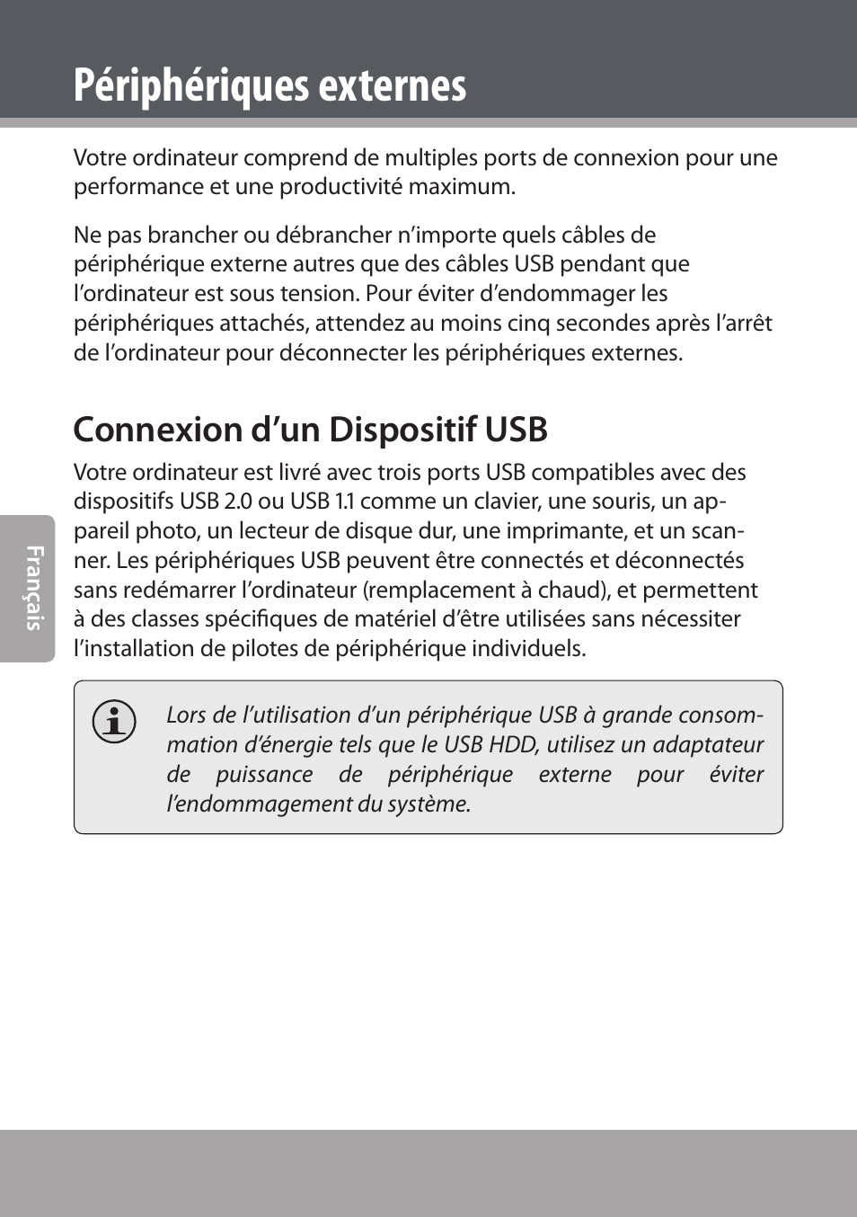 Périphériques externes, Connexion d’un dispositif usb | COBY NBPC893 User Manual | Page 74 / 140