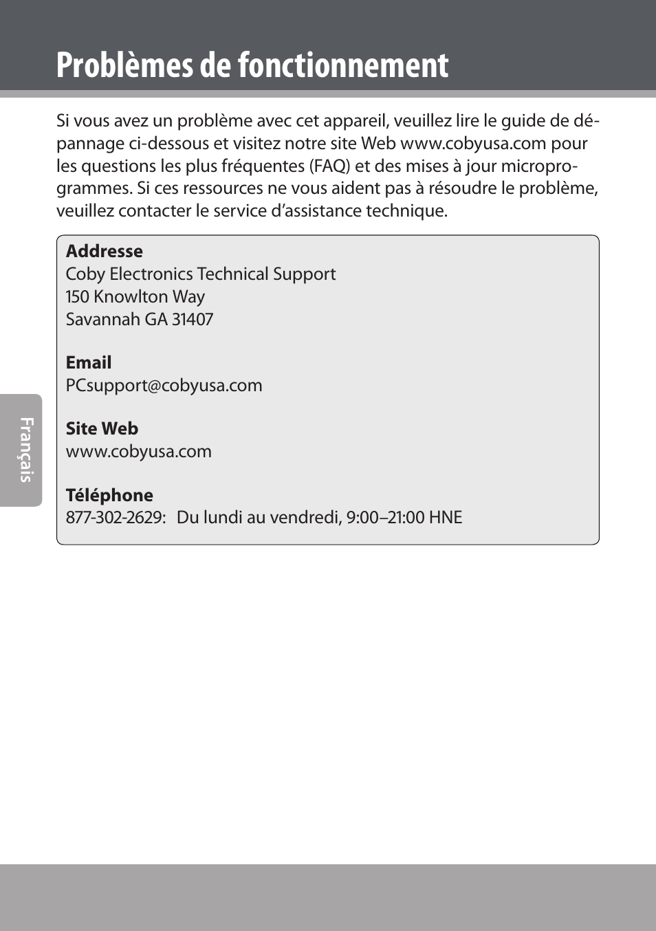 Problèmes de fonctionnement | COBY NBPC893 User Manual | Page 76 / 140