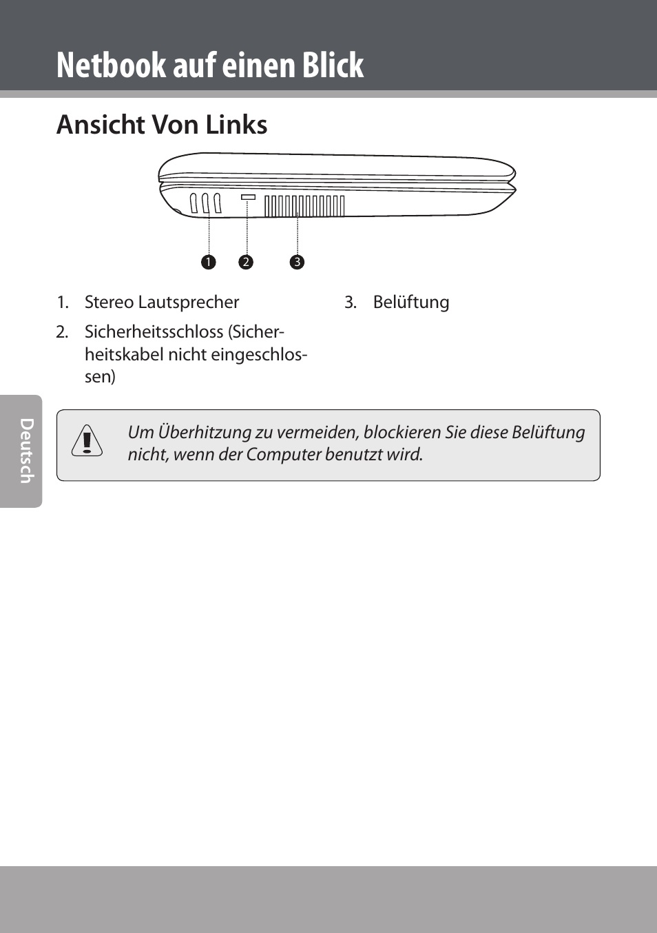 Ansicht von links, Netbook auf einen blick | COBY NBPC893 User Manual | Page 92 / 140