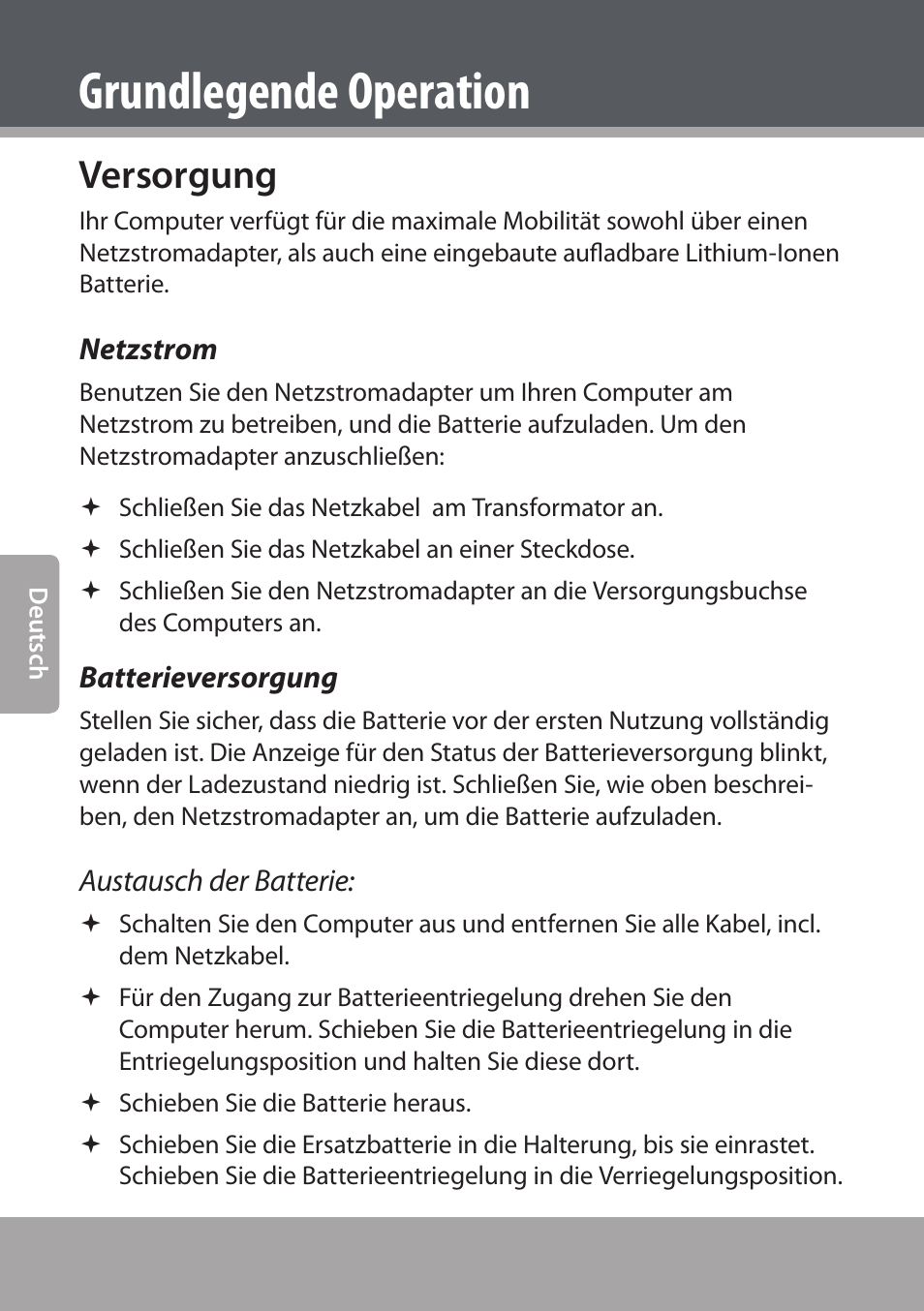 Grundlegende operation, Versorgung, Netzstrom | Batterieversorgung | COBY NBPC893 User Manual | Page 94 / 140