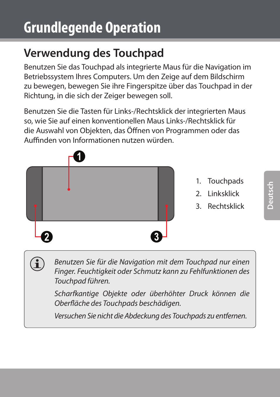Verwendung des touchpad, Grundlegende operation | COBY NBPC893 User Manual | Page 99 / 140