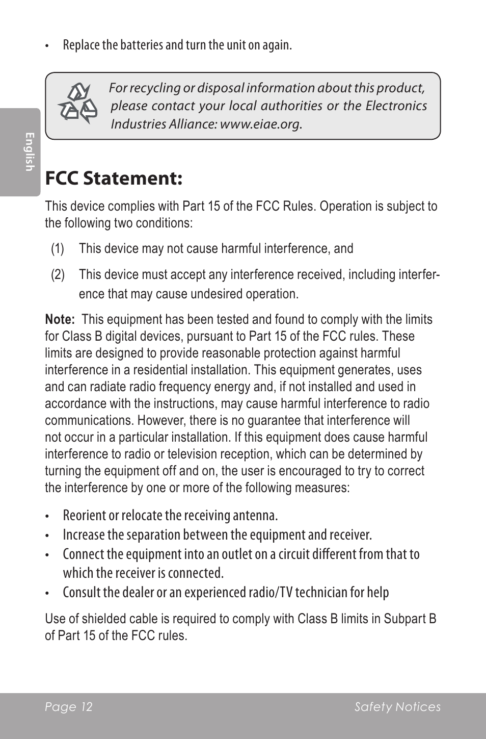 Fcc statement | COBY SNAPP CAM5000 User Manual | Page 12 / 48