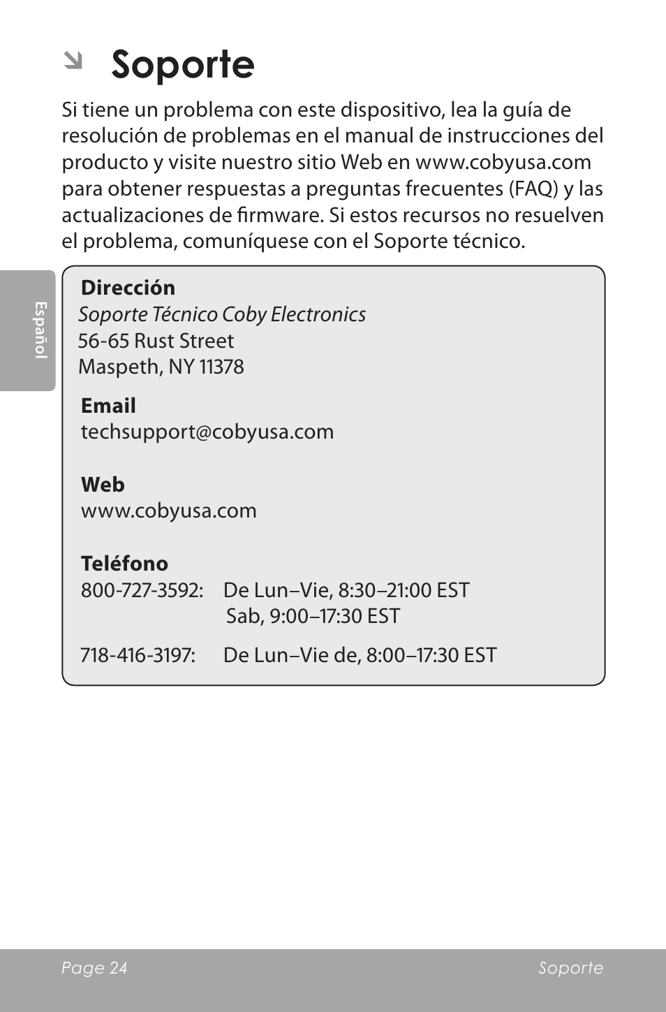 Soporte | COBY SNAPP CAM5000 User Manual | Page 24 / 48