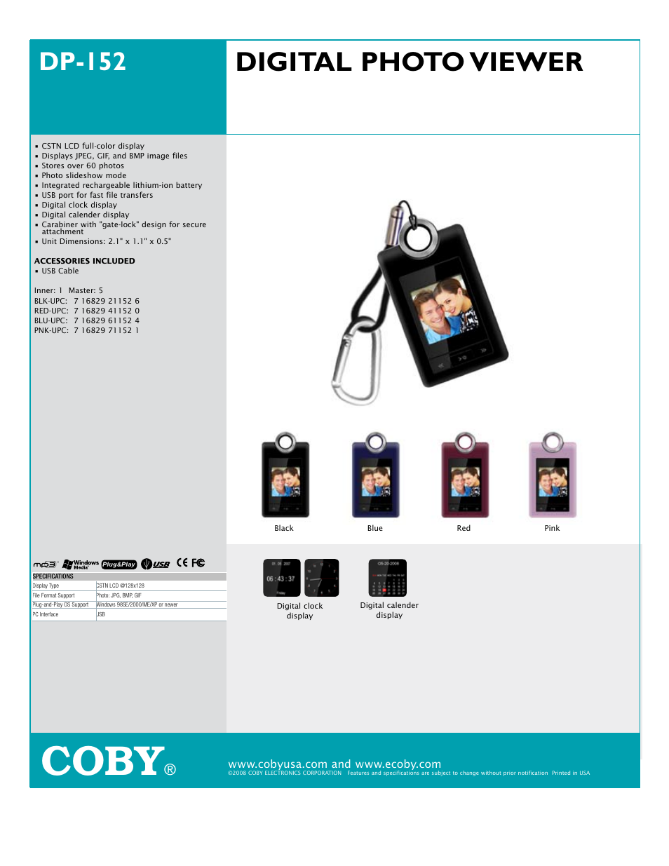 COBY DP-152 User Manual | 1 page