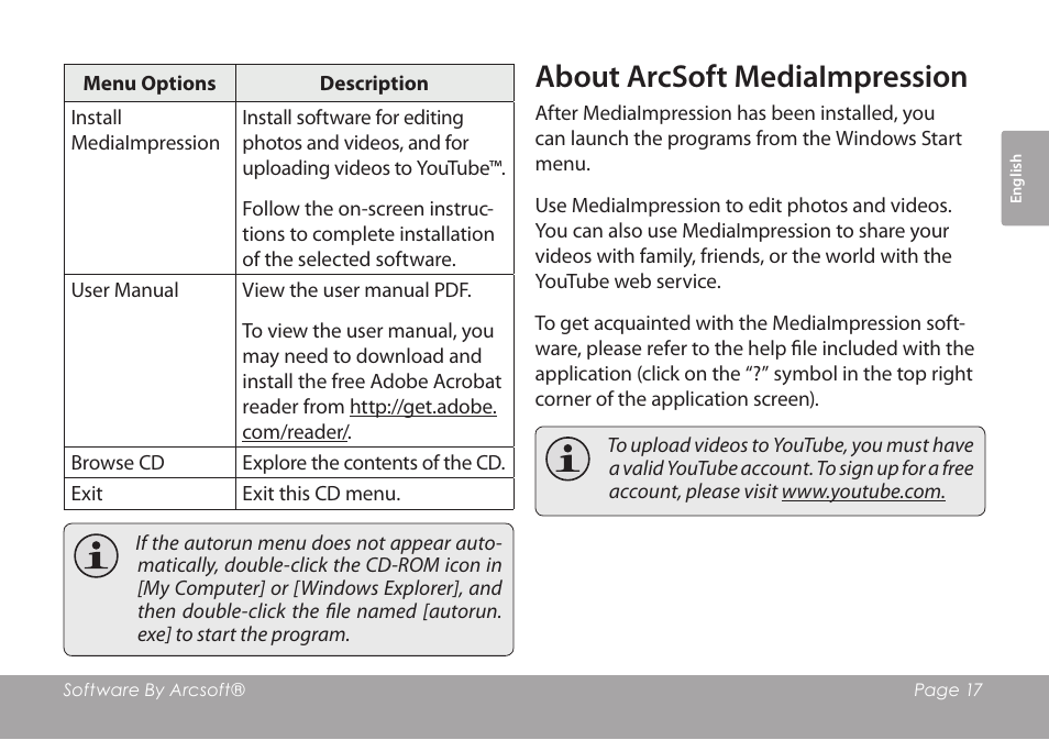 About arcsoft mediaimpression | COBY COBY SNAPP CAM3001 User Manual | Page 17 / 74