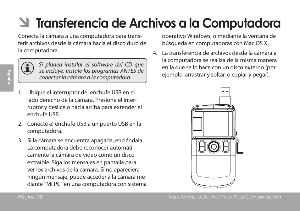 Transferencia de archivos a la computadora | COBY COBY SNAPP CAM3001 User Manual | Page 38 / 74