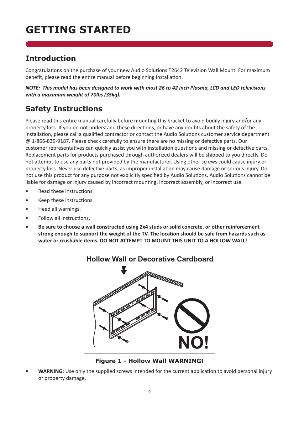 Getting started | Audio Solutions T2642 User Manual | Page 2 / 10