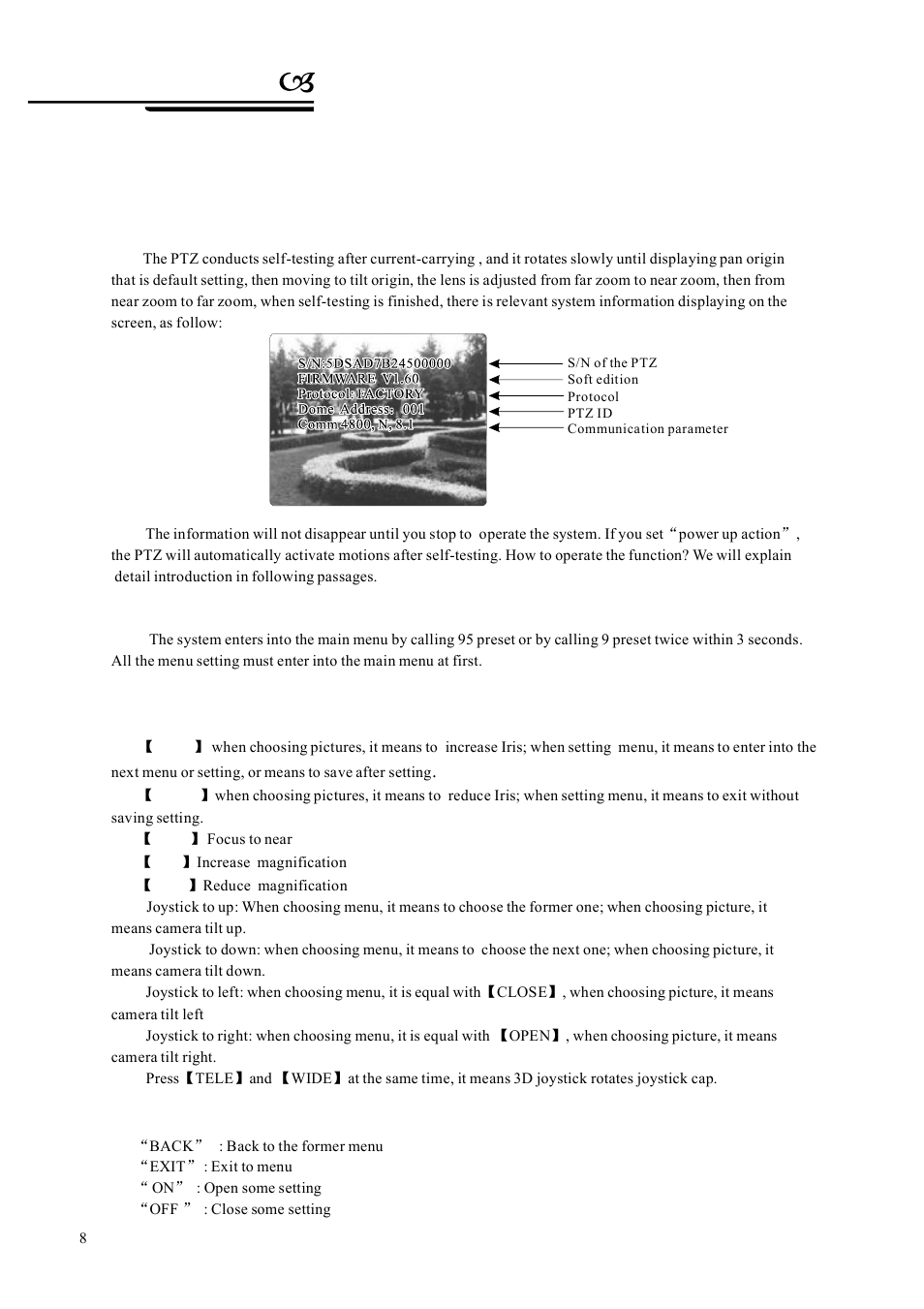 System setting, Menu operation, 1 basic operation | AVUE G55IR-WB36N – Outdoor 36X Long Range IR PTZ User Manual | Page 11 / 56