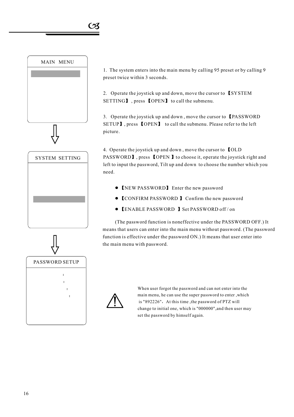 System setting, 7 password set | AVUE G55IR-WB36N – Outdoor 36X Long Range IR PTZ User Manual | Page 19 / 56