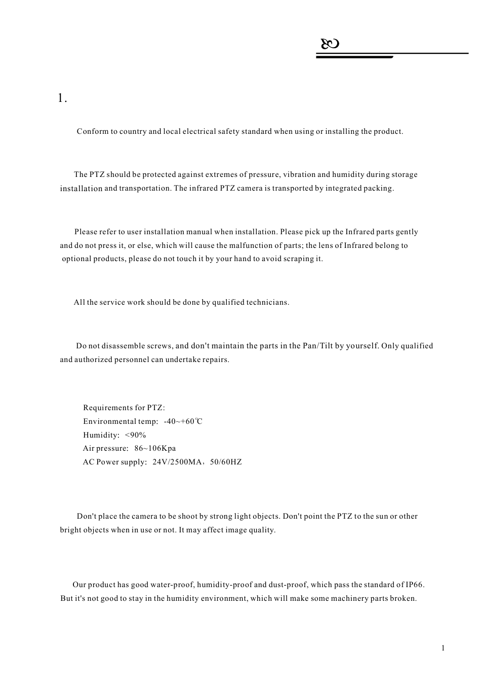 Precaution | AVUE G55IR-WB36N – Outdoor 36X Long Range IR PTZ User Manual | Page 4 / 56