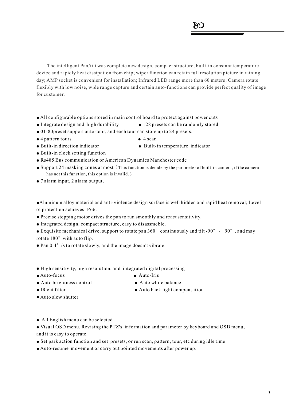 Performance, Ptz performance and feature | AVUE G55IR-WB36N – Outdoor 36X Long Range IR PTZ User Manual | Page 6 / 56