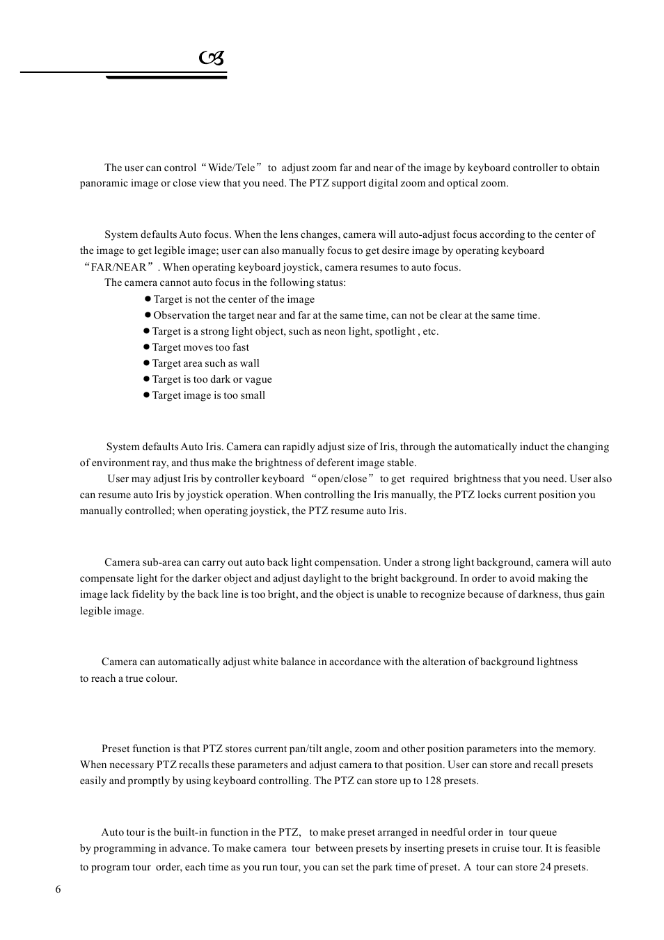 Function instruction | AVUE G55IR-WB36N – Outdoor 36X Long Range IR PTZ User Manual | Page 9 / 56