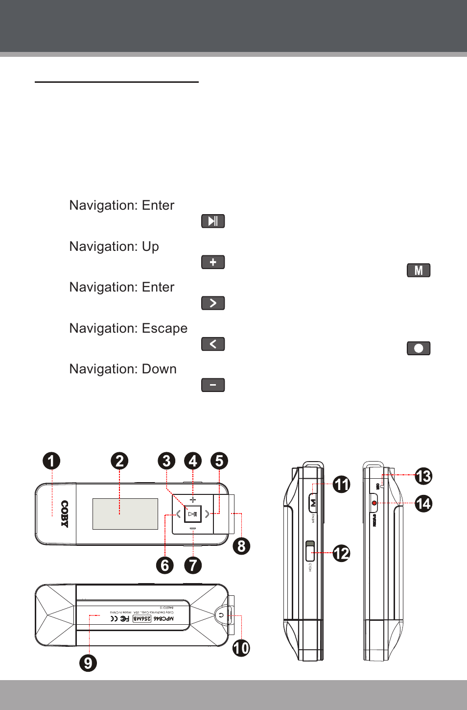 Getting started, Mp-c846 at a glance, Front view | Rear view, Top view, Bottom view | COBY USB-STICK MP-C846 User Manual | Page 11 / 44
