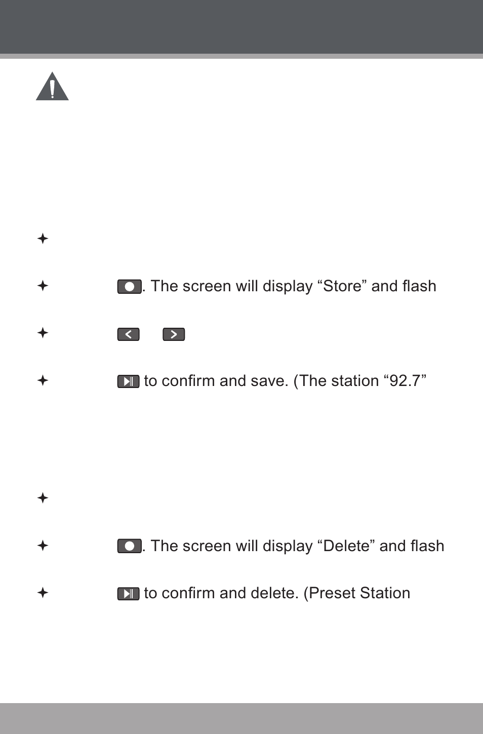 Manually saving preset stations, Deleting preset stations, Fm tuner mode | COBY USB-STICK MP-C846 User Manual | Page 21 / 44