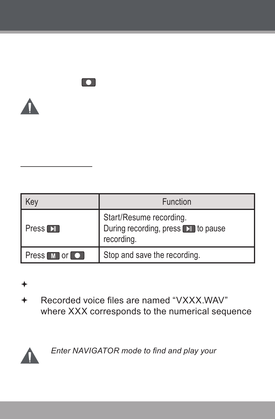 Record mode, Record controls | COBY USB-STICK MP-C846 User Manual | Page 23 / 44