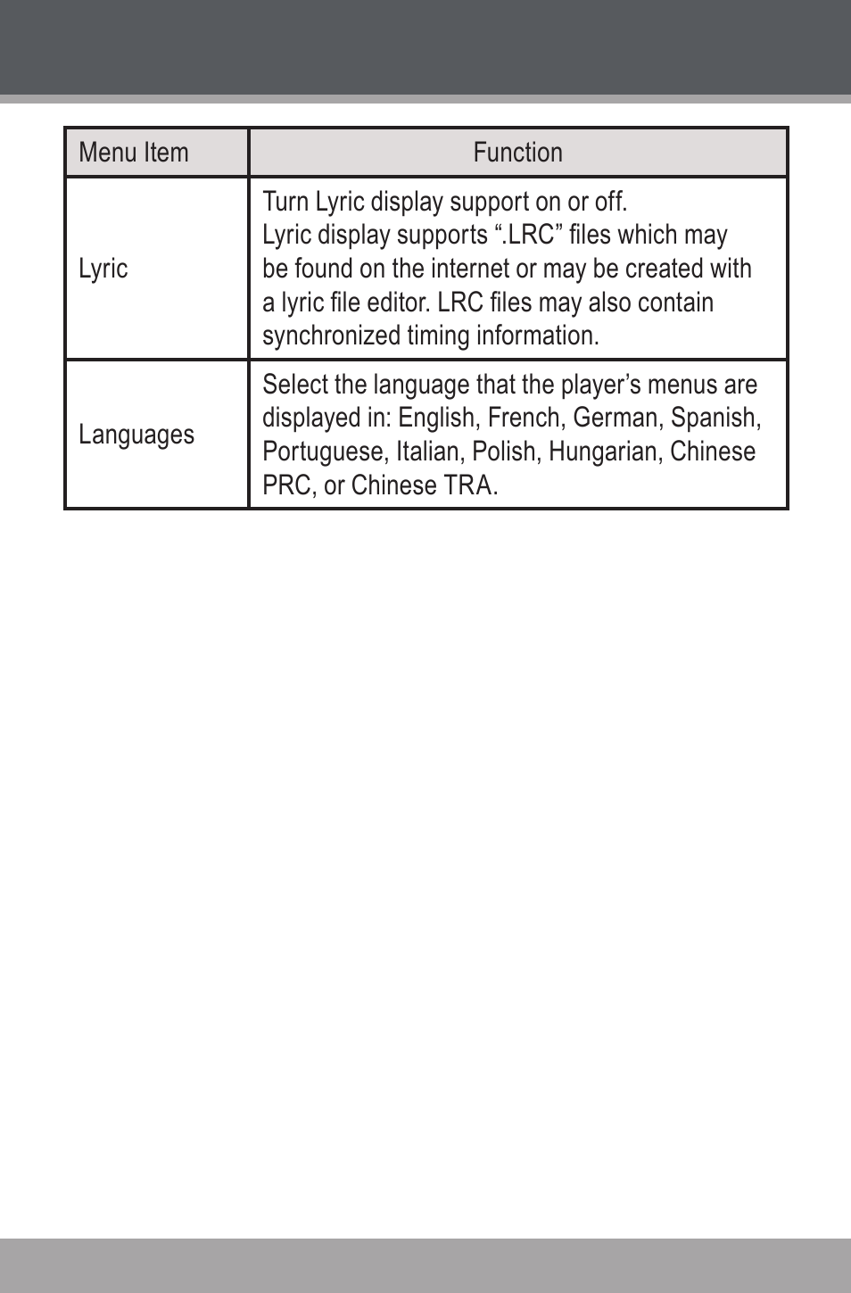 Settings mode | COBY USB-STICK MP-C846 User Manual | Page 26 / 44
