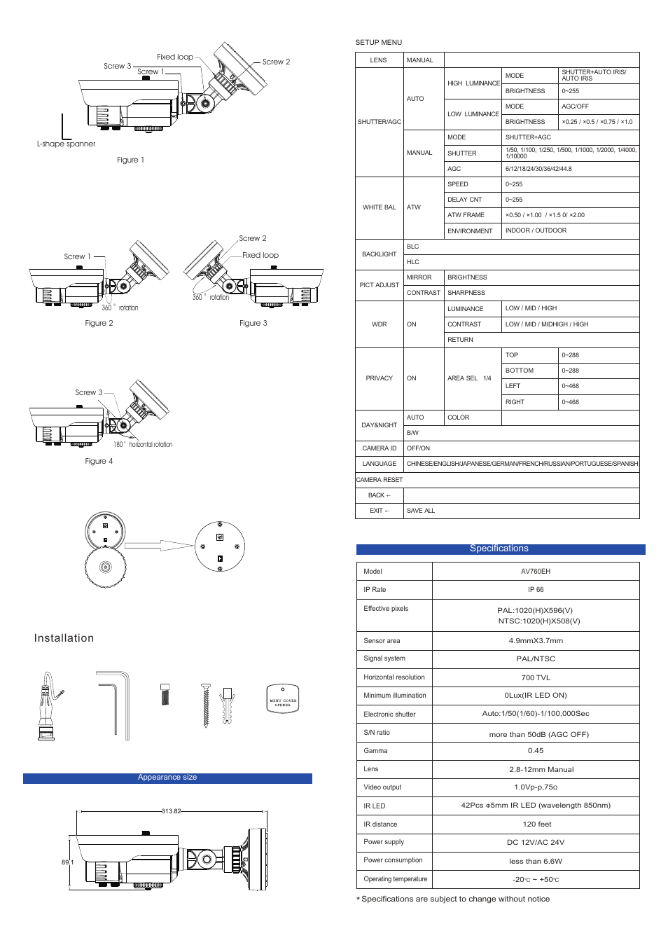 Installation | AVUE AV760EH – 700TVL IP66 IR Bullet Camera with WDR, Smart IR, OSD User Manual | Page 2 / 2
