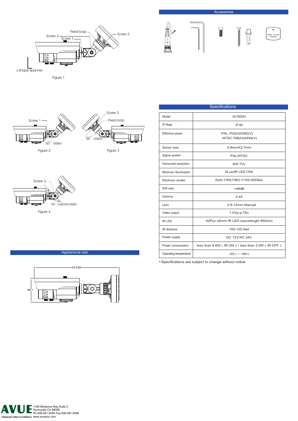 AVUE AV760DH – High Resolution Weather Proof IR Bullet Camera User Manual | Page 2 / 2