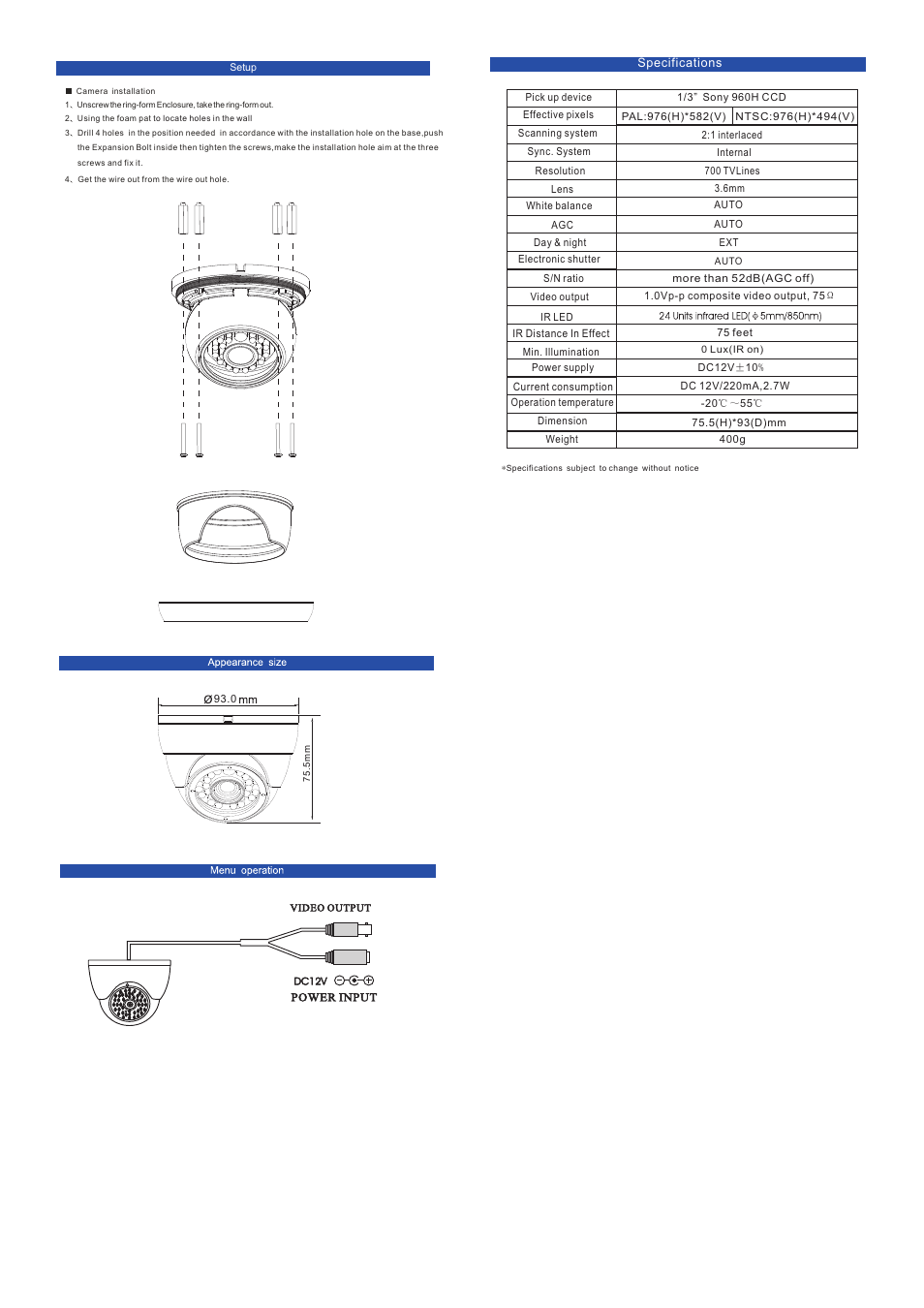 AVUE AV665EW – 960H Wide Angle IR White Dome User Manual | Page 2 / 2