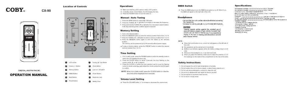 COBY CX-90 User Manual | 1 page